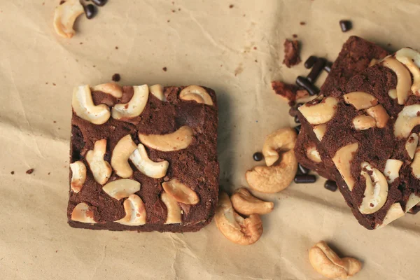 Chocolate brownie with cashew nuts — Stock Photo, Image