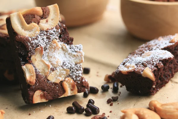 Chocolate brownie with cashew nuts — Stock Photo, Image