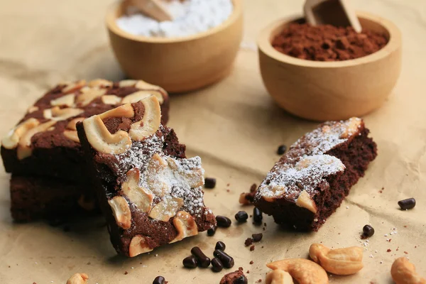 Chocolate brownie with cashew nuts — Stock Photo, Image