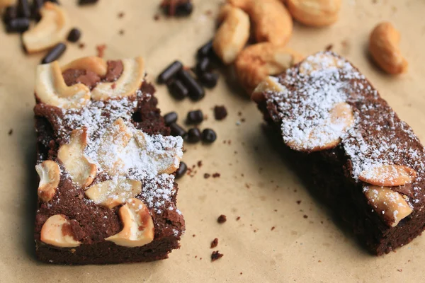 Chocolate brownie with cashew nuts — Stock Photo, Image