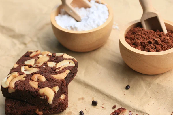 Chocolate brownie with cashew nuts — Stock Photo, Image