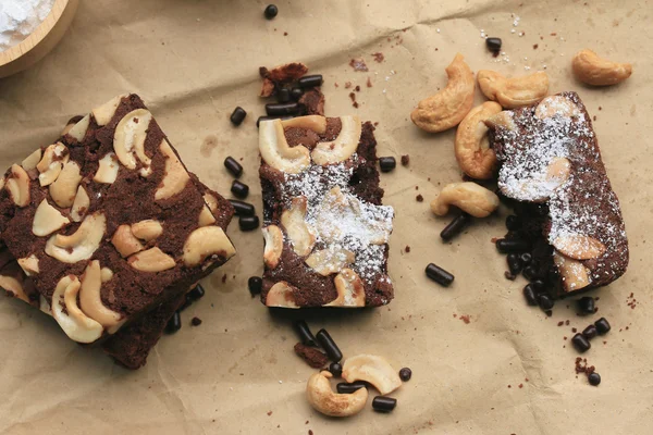 Chocolate brownie with cashew nuts — Stock Photo, Image