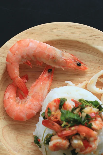 Nasi basil seafood udang — Stok Foto