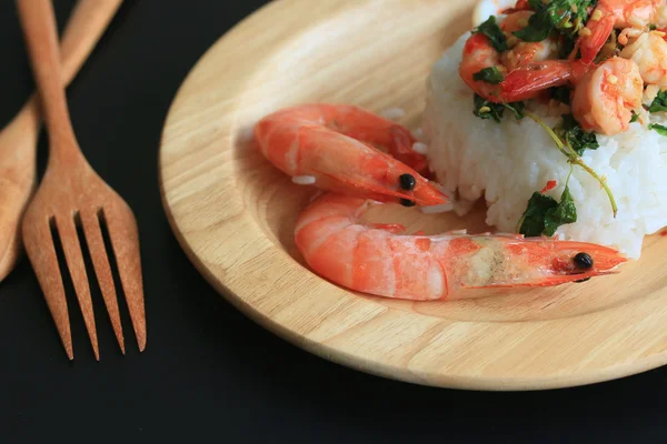 Shrimp seafood basil rice — Stock Photo, Image