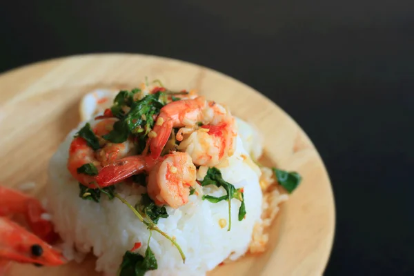 Shrimp seafood basil rice — Stock Photo, Image