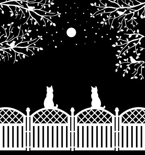 Rustic fence with cats — Stock Vector