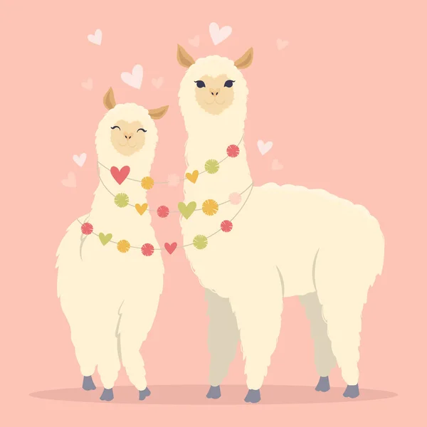 Valentinstag Flache Illustration Sei Meine Lamantine Karte Mit Süßem Lama — Stockvektor
