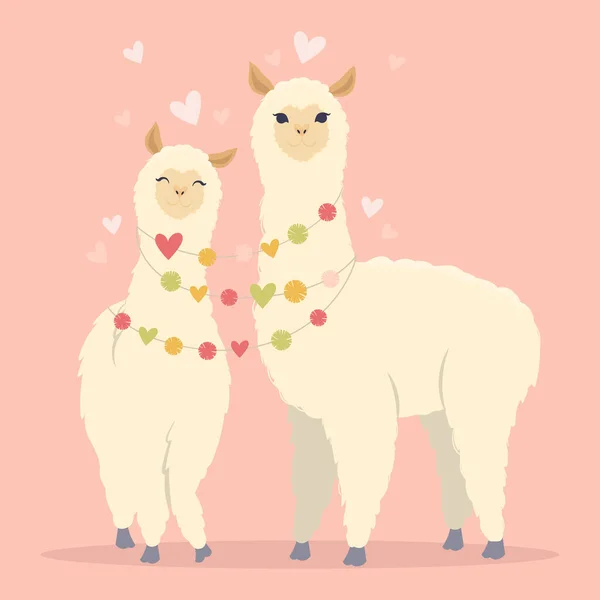 Ilustración Plana San Valentín Tarjeta Llamantina Para Con Linda Llama — Archivo Imágenes Vectoriales