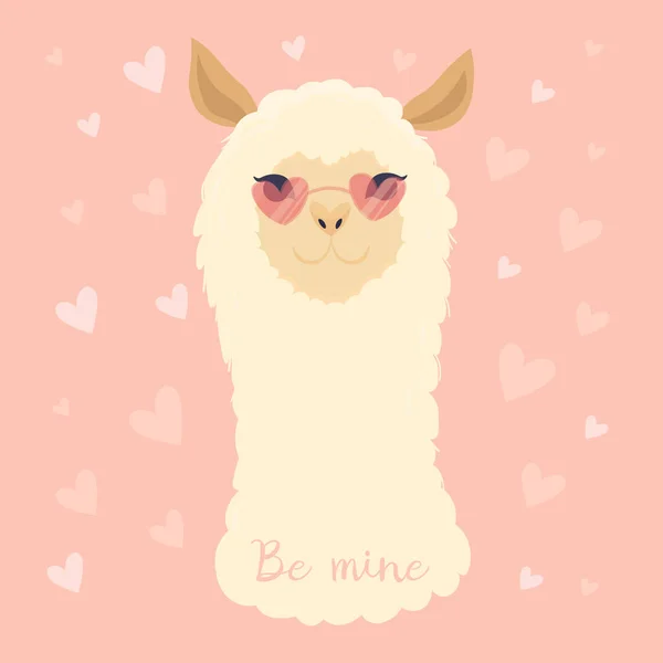 Valentinstag Flache Illustration Sei Meine Lamantine Karte Mit Süßem Lama — Stockvektor