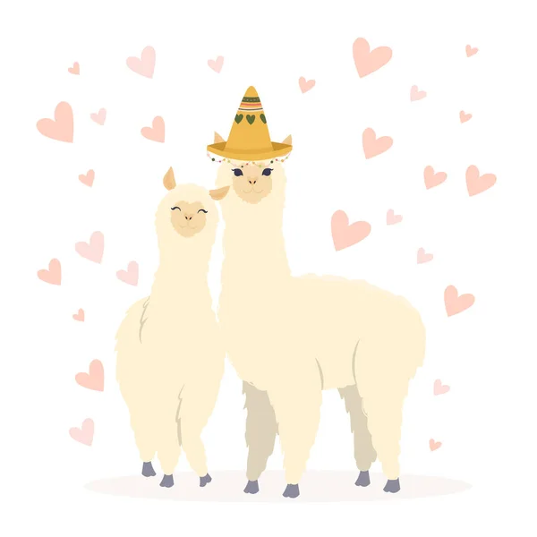 Ilustración Plana San Valentín Tarjeta Llamantina Para Con Linda Llama — Archivo Imágenes Vectoriales