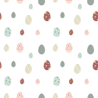 Beyaz arka planda Şirin Paskalya Yumurtası olan kusursuz bir patent. Vektör İllüstrasyonu.