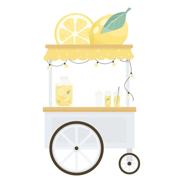 Lemonade Stands Flat Style Citrus Bushes Street Drink Truck Refreshing — Stock Vector