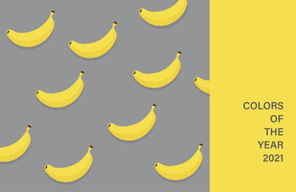 终极灰色和发亮 织物纹理染色在2021年流行的颜色 黄色香蕉在灰色背景 — 图库矢量图片