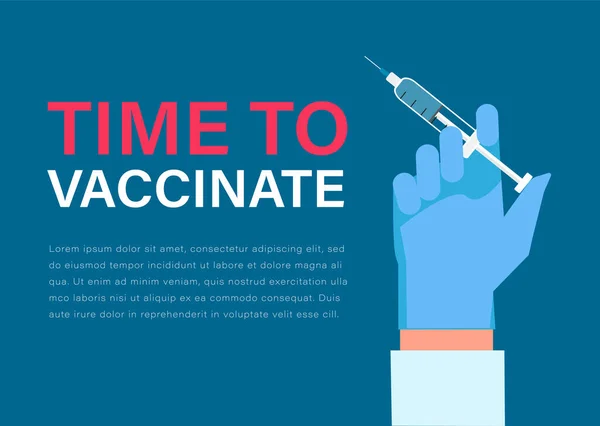 Hora Vacunar Banner Jeringa Con Vacuna Para Covid Gripe Influenza — Vector de stock