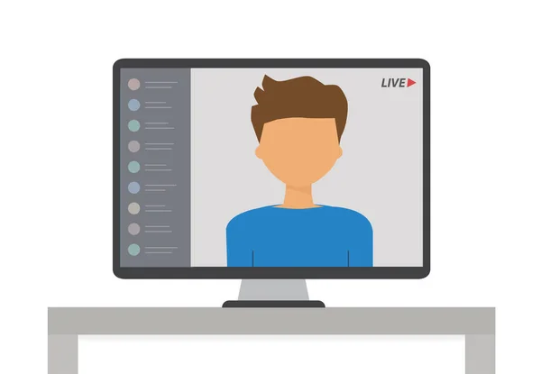 Jonge Man Houdt Een Live Streaming Online Evenement — Stockvector