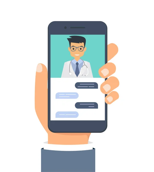 Telemedicine Orvos Okostelefon Képernyő Férfi Terapeuta Chat Hírnök Egy Online — Stock Vector