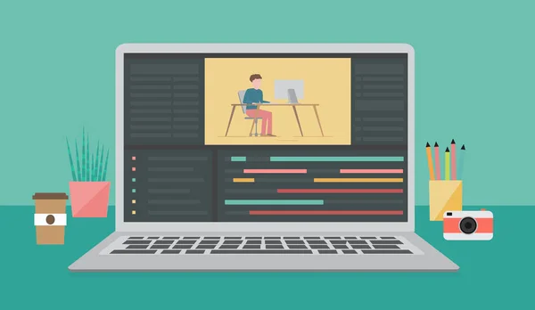 Software Edición Vídeo Lugar Trabajo Para Freelancer Editor Realización Películas — Vector de stock