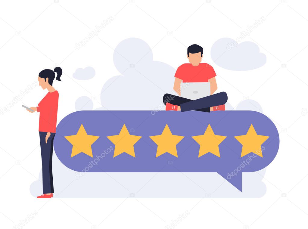 five star feedback, customer review concepts, reviews stars, vector illustration