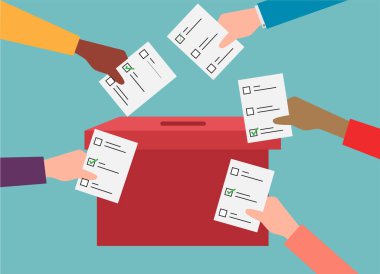 Farklı insanlar oy veriyor. Demokratik seçim. Vektör illüstrasyonu