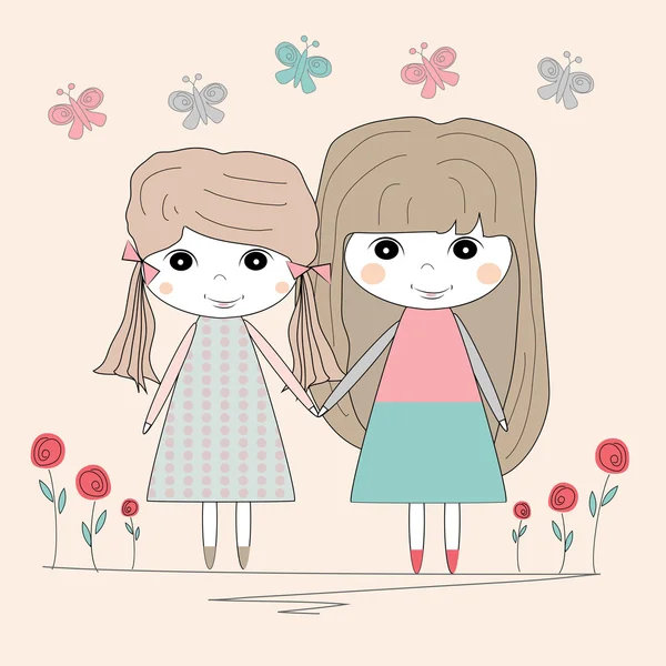 Καλύτεροι φίλοι. Χαριτωμένα κορίτσια — Διανυσματικό Αρχείο