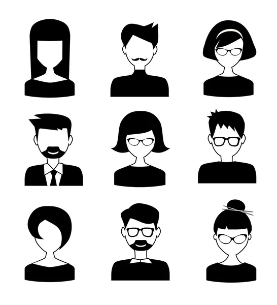 Iconos de personas blancas y negras — Vector de stock