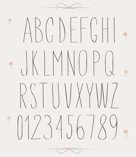 Sketch alphabet and numbers — Stock Vector