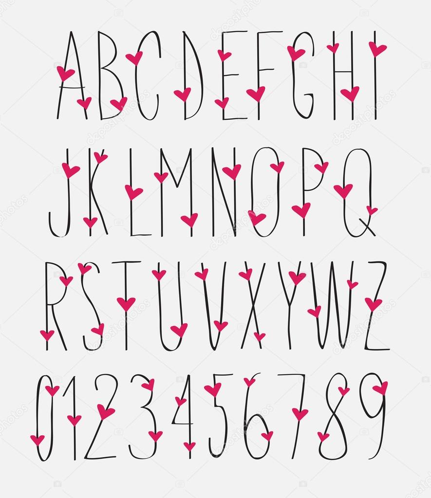 alphabet and numbers with hearts