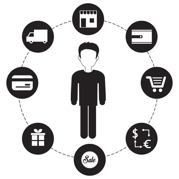 Man with shopping icons — Stock Vector