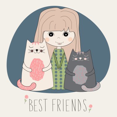 kız ile sevimli kediler