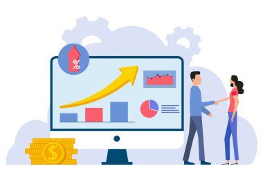 Businesspeople reaching financial goals and reviewing data report