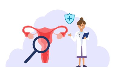Rahim sağlığını kontrol edin, kadın doktor rahmi kontrol etmek için büyüteç kullanıyor.