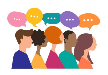 Renkli konuşma baloncukları dinamik fikirleri ve işbirliğini sembolize ediyor.