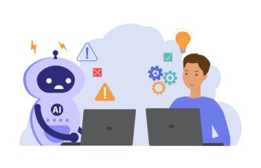 Verimli ofis çalışanı ve verimsiz yapay zeka robotu