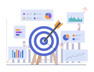 Pazarlama stratejisi ve veri analizi ile iş hedefi başarı kavramı. Performans artışı, iş planlaması, analitik ve kurumsal başarı
