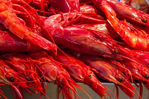 Γαρίδες - βρασμένο κόκκινο, θαλασσινά φόντο — Φωτογραφία Αρχείου