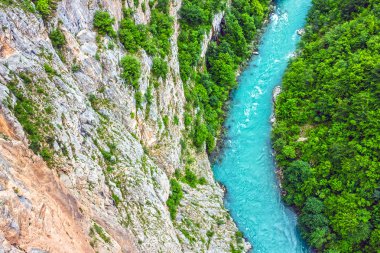 Yeşil tepeler ve dağ nehir. Doğal peyzaj, Karadağ