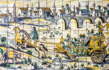 Lisbon, Portekiz - 2 Mayıs 2016: Antik Seramik karo, müze Azulejo, Lisbon, Portekiz.