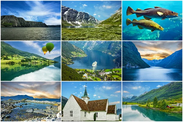 Norwegia krajobrazy, Fiordy, kolaż podróży — Zdjęcie stockowe