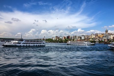 Istanbul, Türkiye - 7 Mayıs 2016: Galata Kulesi - Istanbul deniz görünümü, İstanbul, Türkiye.