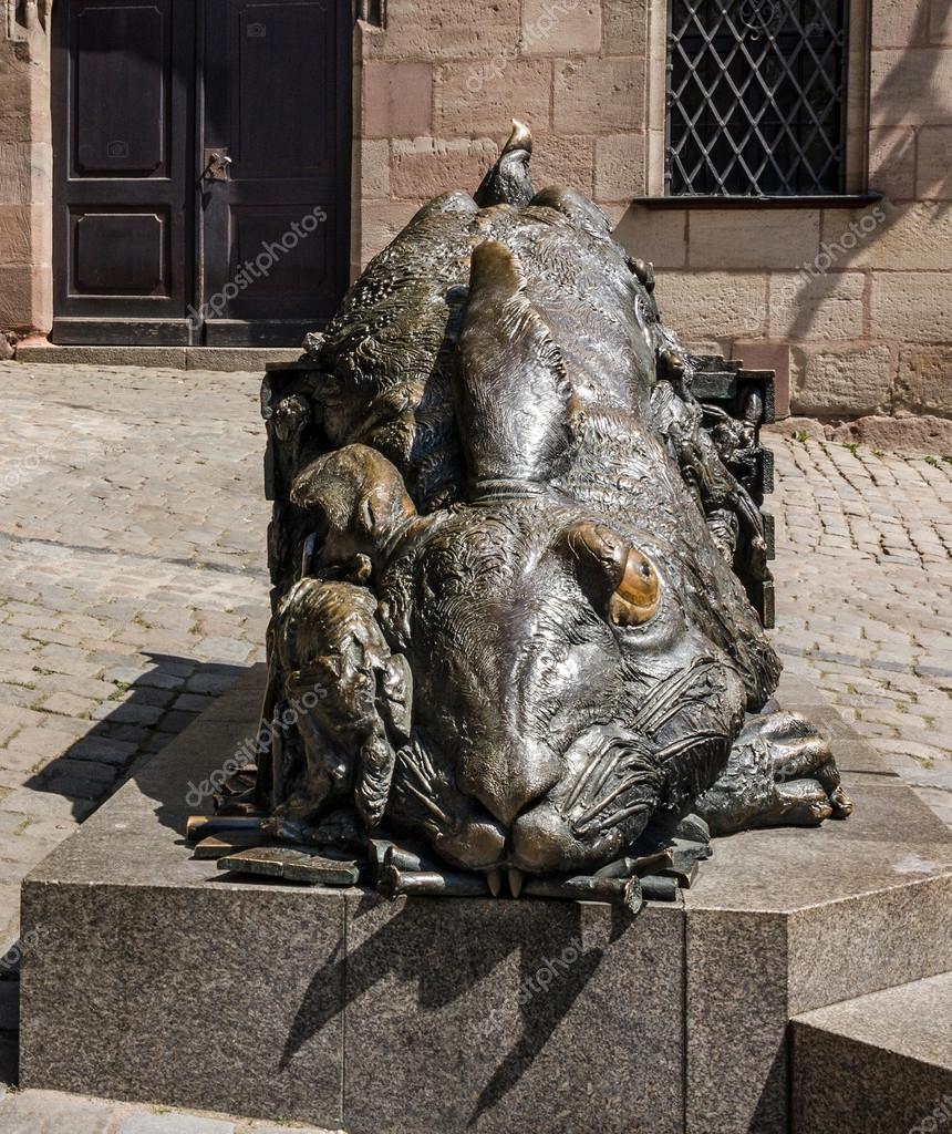 NUREMBERG, GERMANY - MAY 20, 2016 Rabbit sculpture - Tribute to ...