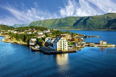  Alesund, Norveç. Deniz Manzaralı evlere adada, Norveç