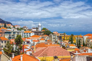 Madeira Adası, Portekiz. Funchal denize sıfır evler.