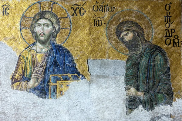 ISTANBUL, TURQUIA - AGO 21, 2016: Ícone de Jesus Cristo e São João na mesquita Catedral Hagia Sofia — Fotografia de Stock