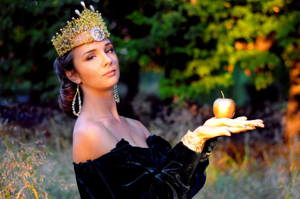 Элегантная молодая женщина, одетая как королева — стоковое фото