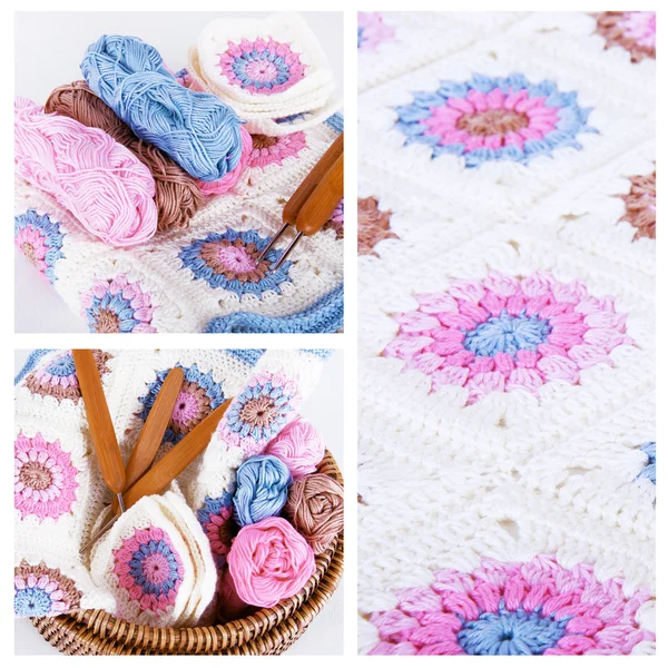 Colagem de crochê em cores rosa e azul — Fotografia de Stock