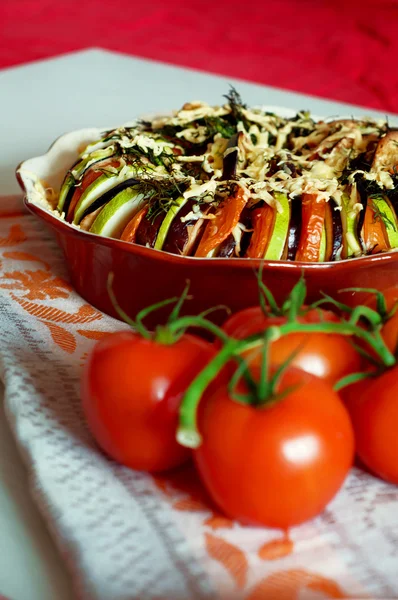 Baked sliced vegetables with cheese — Stock Photo, Image