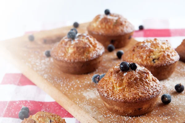 Muffin appena sfornati spruzzano zucchero e ribes nero ber — Foto Stock