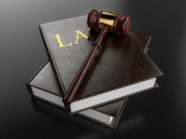 Gavel Descansando en los Libros de Derecho - Ilustración 3D — Foto de Stock