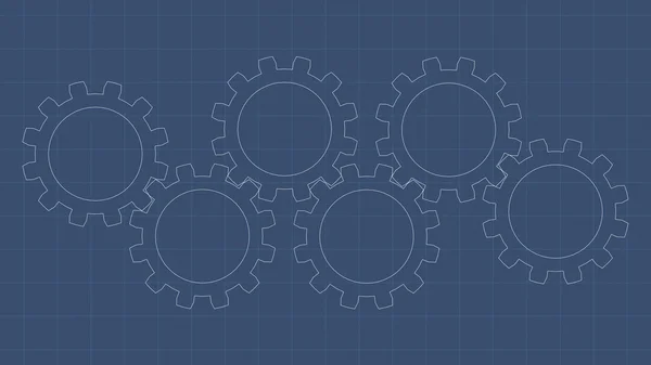 Connected Gear Blueprint Background — Stock Photo, Image