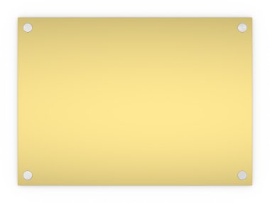 Beyaz bir arka plan üzerinde izole boş altın dikdörtgen işaret plak.